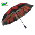 high quality auto open 3 folding promotional umbrella with flowers